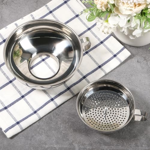3 Piece Stainless Steel Canning Funnel Set with Strainer (Silver 3pcs)