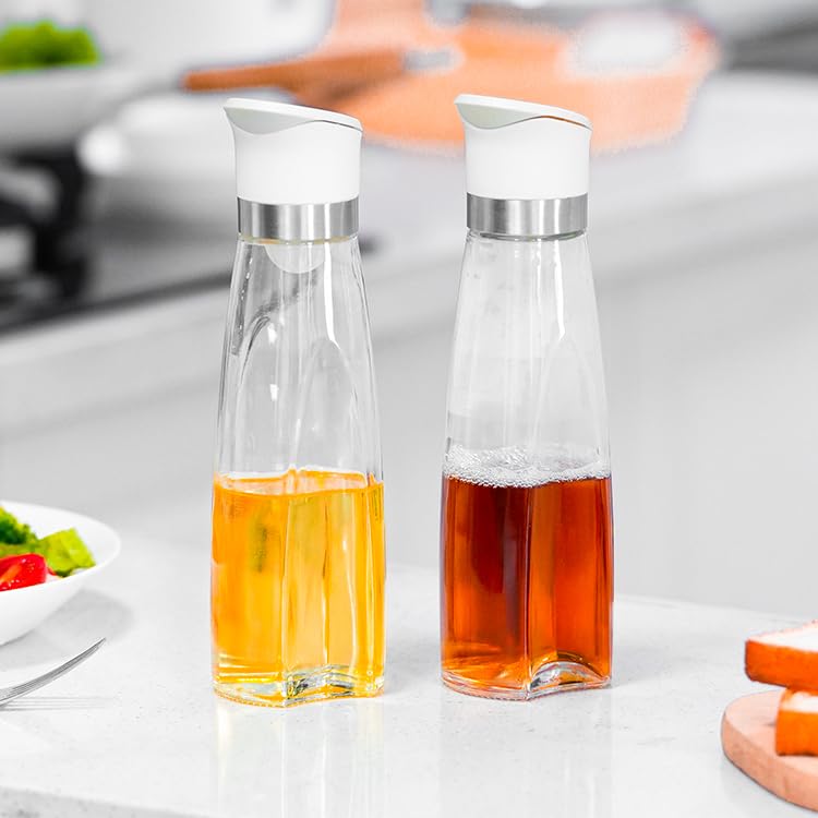 Premium Glass Olive Oil and Vinegar Dispenser Bottles Set (White / 16 Ounces)