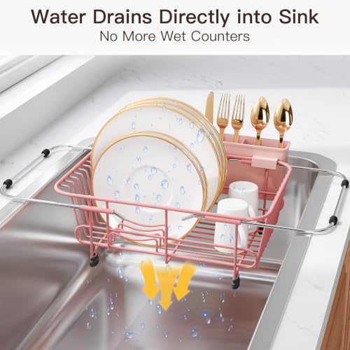 Pink Dish Drying Rack in Sink with Utensil Holder (Pink / For 10"-12"w Sink)
