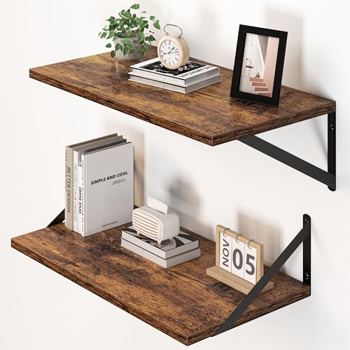 20W x 12D Deep Floating Shelves Set of 2 Rustic Brown (Rustic Brown With Black Metal Bracket / 20Wx12Dx5.8H)