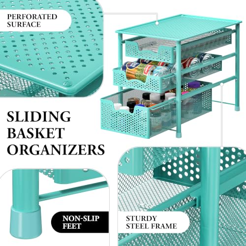 Stackable 3 Tier Slide Basket Organizer Drawer (3-Tier / Turquoise)