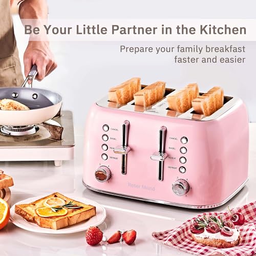 Toaster 4 Slice Retro Stainless Steel with Extra Wide Slots Bagel