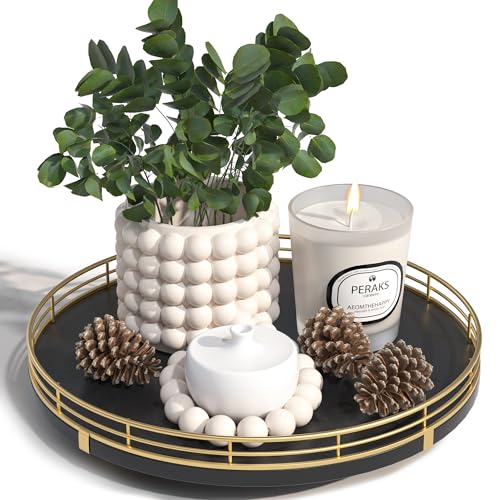10 Inch Oak Lazy Susan Decorative Tray with Gold Finish (Gold Black / 10)
