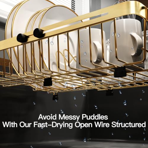 Gold Expandable Dish Drying Rack Over The Sink with Anti Slip Grip (Gold / For 13-30" W Sink)