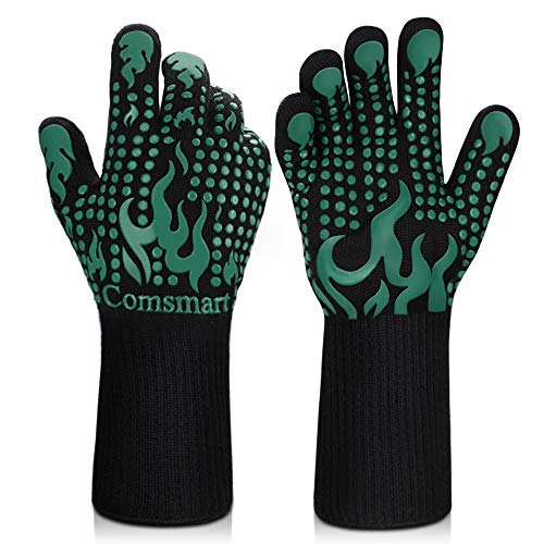 BBQ Gloves 1472 Degree F Heat Resistant Grilling Gloves Silicone Non (long / Green)