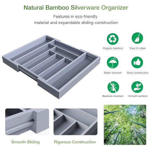 Bamboo Expandable Drawer Organizer for Utensils Holder