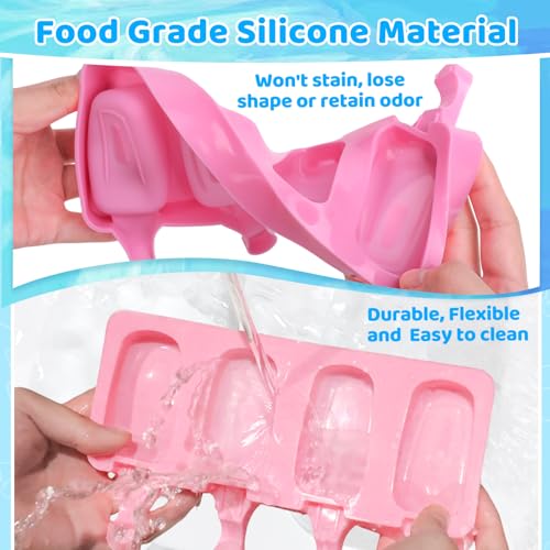 2 Set Silicone Popsicle Molds with 100 Sticks (2 Set / Pink & Purple)
