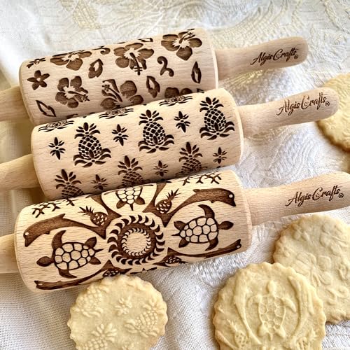 HAWAII 3 KID Rolling Pin SET. Wooden Laser Cut Mini Rolling Pins for cookies