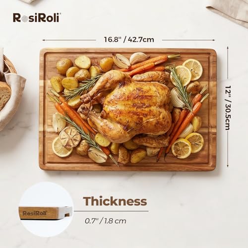 Large Acacia Wood Cutting Board for Kitchen (17"L x 12"W)