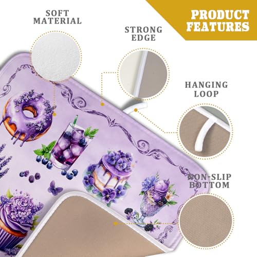 Purple Dish Drying Mats for Kitchen Counter Washable Drying Pad Absorbent Coffee Mat (Dreamy Dessert Purple / 18" x 16")