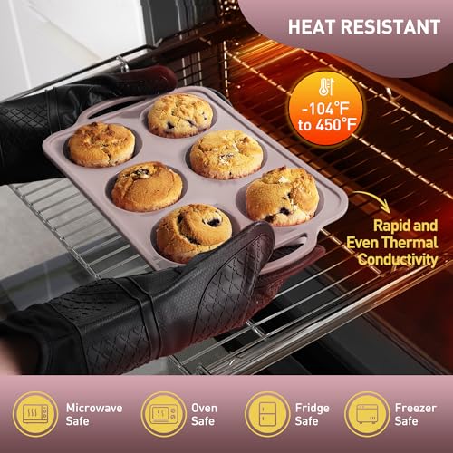 2 Packs 6 Cups Silicone Muffin Pan with Metal Reinforced Frame Jumbo Size Cupcake Pan Tray Egg Bites Silicone Circle Cookie Molds Muffin Tin Tart Pans Baking Sheet Set for Breakfast Sandwiches (Jumbo / Morandi Pink)