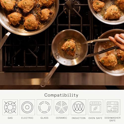 Cookware - 3-Piece (Includes 8",10",12") Stainless Frying Pan Set - 5 Ply Stainless Clad - Professional Cookware - Crafted in Italy - Induction Compatible (3-Piece Set (8", 10", 12"))