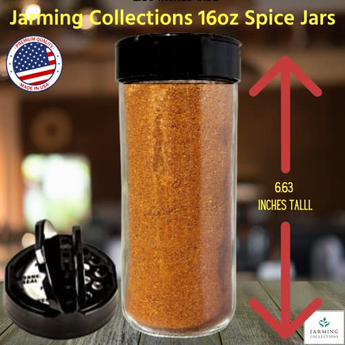 16oz Glass Spice Shakers with Lids (Tall Spice 16oz Black 7 Holes Set of 2)