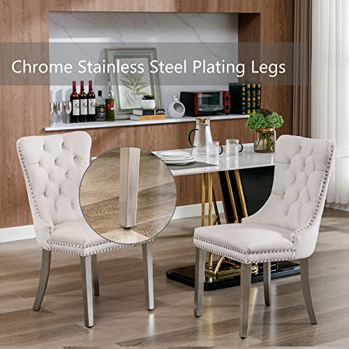 Beige Velvet Dining Chairs Set of 2 (Natural Beige)