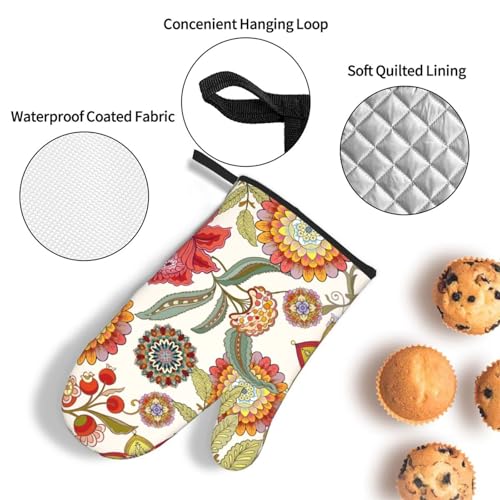 Boho Floral Oven Mitts and Pot Holders Sets of 3 Colorful Flower (Boho Floral)