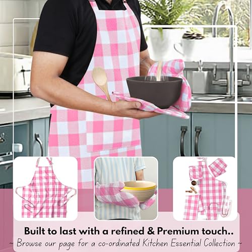 Buffalo Plaid Check Oven Mitts and Pot Holders Set of 4 (Buffalo, Rose Pink)