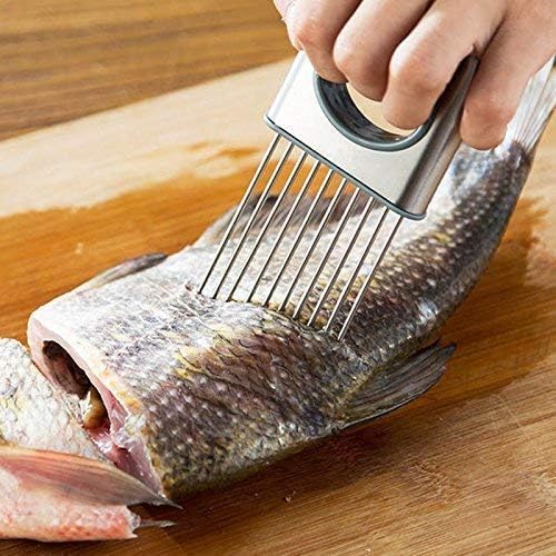 Stainless Steel Onion Cut Holder Slicer With 10 Even Prong Easy Hold Vegetable To Cut Tomato Lemon Potatoes And Loosen Meat Kitchen Tools (Silver)