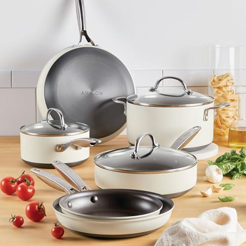 Achieve Hard Anodized Nonstick Cookware Pots and Pans Set (Cookware Set (9 Piece) / Cream)