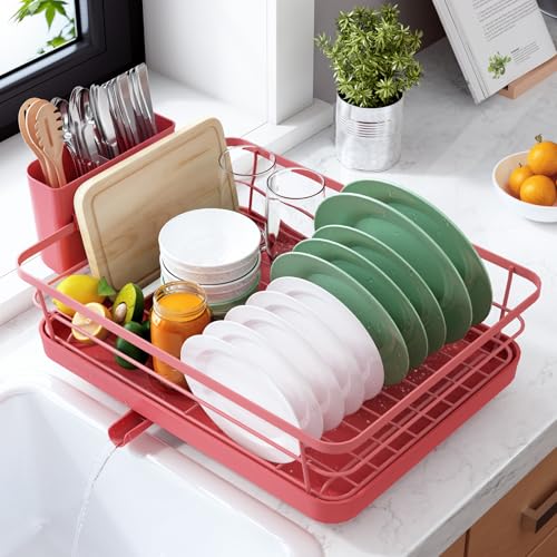 Dish Drying Rack for Kitchen Counter (Red / 12''W x 15.5''L - 1 Tier)