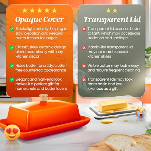 Large Ceramic Butter Dish with Lid for Countertop (Orange / Large)