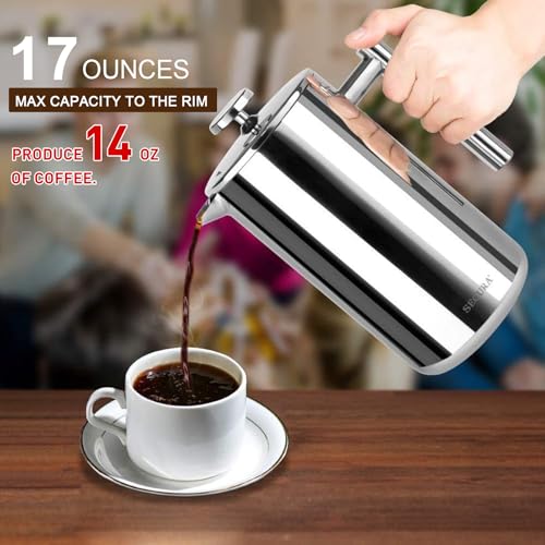 French Press Coffee Maker (Silver / 17 oz)