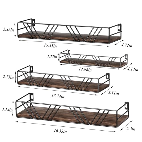 Floating Shelves for Wall Set of 4 (Brown)