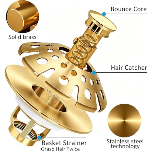 Bathroom Sink Drain Strainer (Brushed Gold)