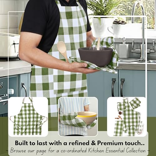 Buffalo Plaid Check Oven Mitts and Pot Holders Set of 4 (Buffalo, Mint Green)