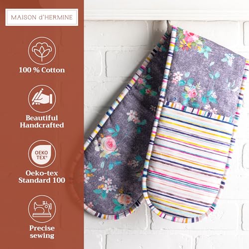 Double Oven Mitts 100% Cotton Double Oven Glove (118 - Sweet Rose Lavender / 7" x 35" (Double Oven Mitt))