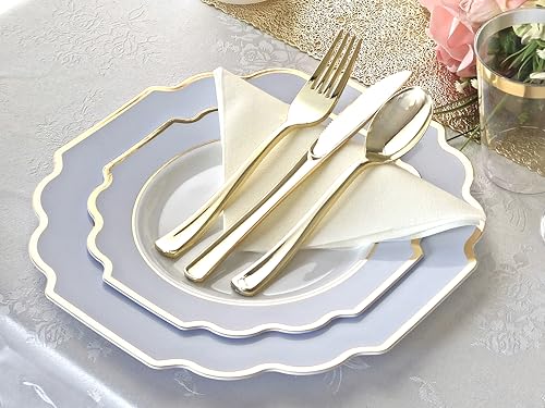 OCCASIONS FINEST 320 Piece Disposable Dinnerware Set for 40 Guests (320 Piece (40 Guest) / C. Imperial Blue & Gold)