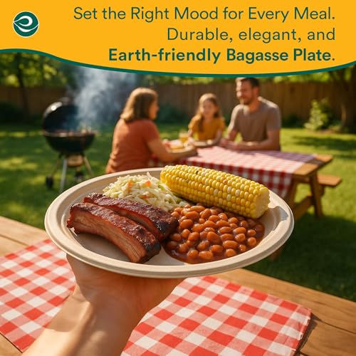 9 Inch Disposable Bagasse Paper Plates (9" [Natural])