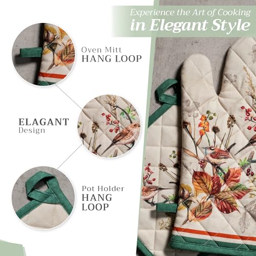 100% Cotton Oven Mitt & Pot Holder Set (053 - Recolte / 7.5" x 13" & 8" x 8" (Oven Mitt & Pot Holder))