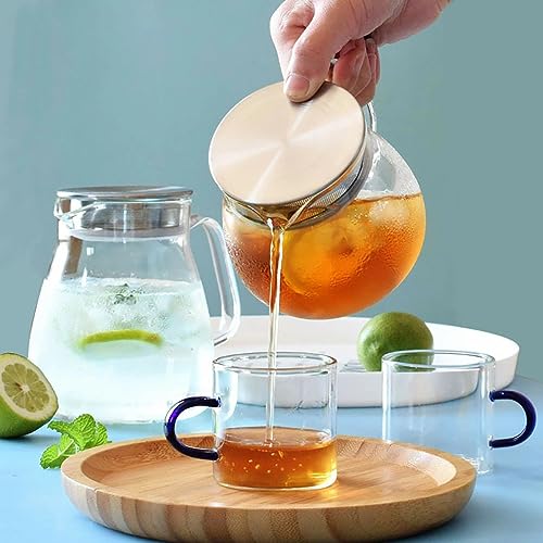 Glass Teapot with Removable Stainless Steel Filter Lid Stovetop & Microwave Safe Borosilicate Glass Kettle for Loose Leaf (15OZ)