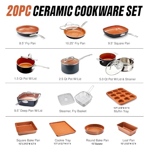 20 Pc Pots and Pans Set Non Stick Ceramic Cookware (20 Piece Set)