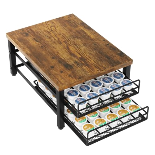 2 Tier Coffee Pod Drawer Holder for K Cup (70 Pods K Cup / Rustic Brown)