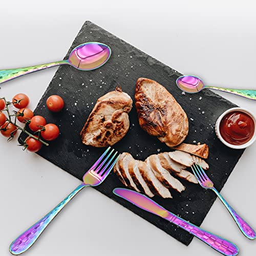Hammered Silverware Set 20 Pieces (Rainbow)