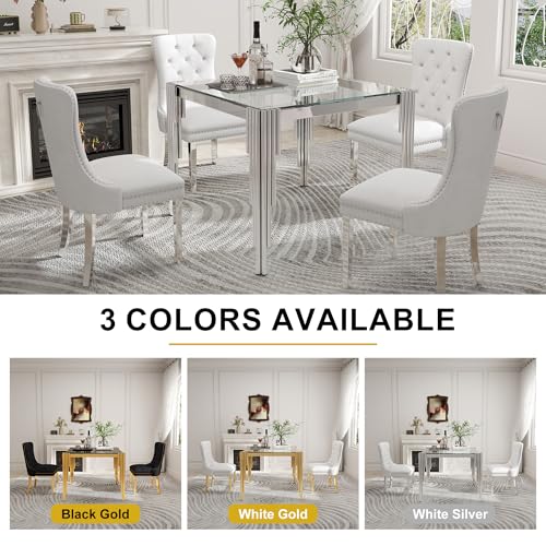 35'' Modern Square Glass Dining Table for 4 People (Silver-clear / Square-35.43" L x 35.43" W x 29.53" H)