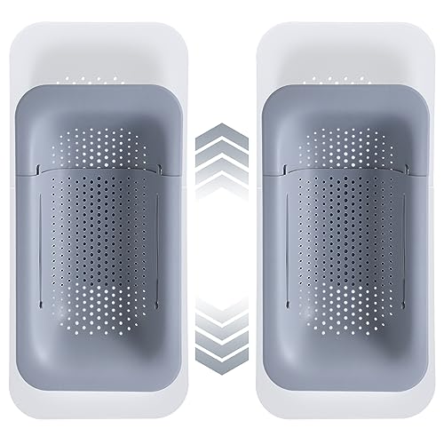 Collapsible Sink Colanders and Strainers Basket Over the Colander Extendable Plastic Fruit Vegetable Strainer Drainer for Kitchen (2 Count)