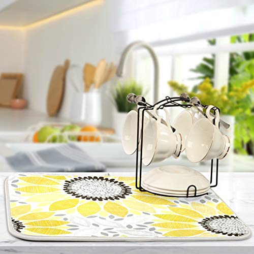 Super Absorbent Dish Drying Mat (Sunflowers / 16" x 18")