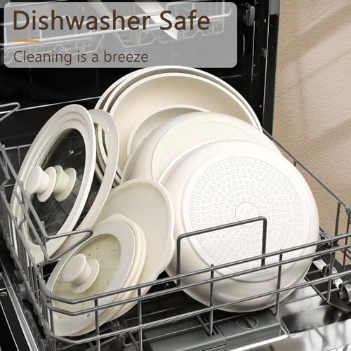 Ceramic Pots and Pans Set Non Stick (White / 15PCS 01)