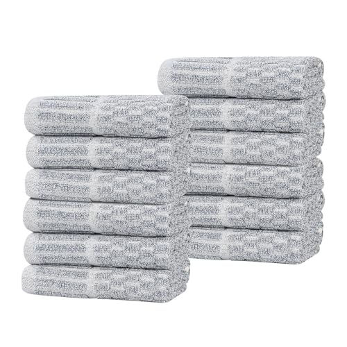 Juno Viscose Cotton Blend Medium Weight Small Towels (12 Piece Washcloth Set / Denim Blue)