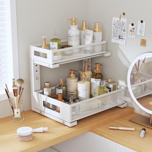 2 Pack Under Sink Storage Organizer (White / 2 Pack-15.74"Dx11.4"-16.14"H)