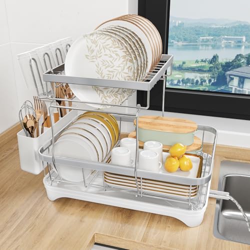 Dish Drying Rack for Kitchen Counter (2-tier - White)