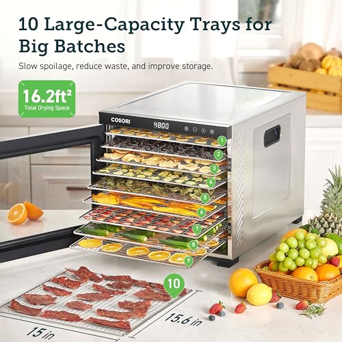 Food Dehydrator (Silver / 10 Trays(16.2ft² Drying Space))