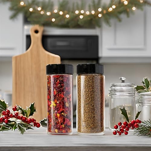 16oz Glass Spice Shakers with Lids (Tall Spice 16oz Black 7 Holes Set of 3)