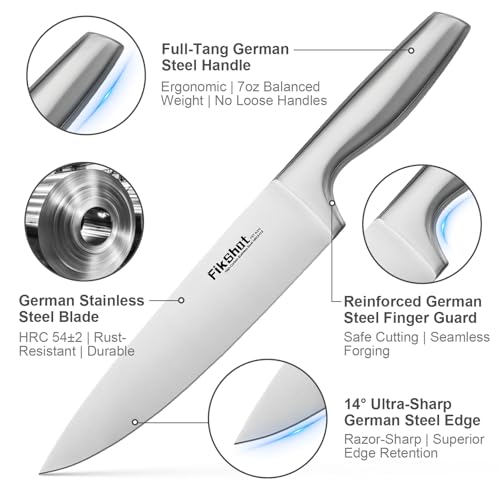 14 Pieces Knife Block Set German Stainless Steel with Sharpener (Silver + Walnut)