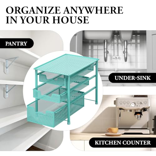 Stackable 3 Tier Slide Basket Organizer Drawer (3-Tier / Turquoise)