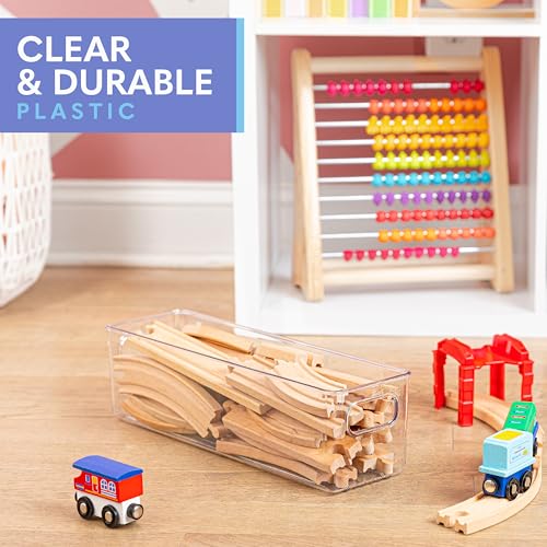 Plastic Food Storage Clear Container Bin with Handles for Organizing Kitchen (14x4x4)