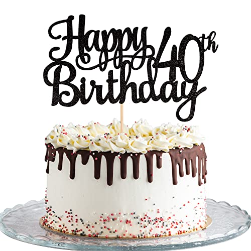 1 PCS Happy 40th Birthday Cake Topper Glitter Cheers to 40 Years Birthday Cake Pick 40 Fabulous Cake Decoration for Happy 40th Birthday Anniversary Party Decorations Supplies Black (Black / 40th)