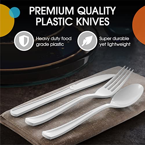 White Plastic Knives 200 Pcs White Knives Disposable Utensils Heavy Duty Plastic Cutlery Set Disposable Cutlery Sets Flatware Sets Silverware Set Party Supplies & Party Tableware (White / Knives)